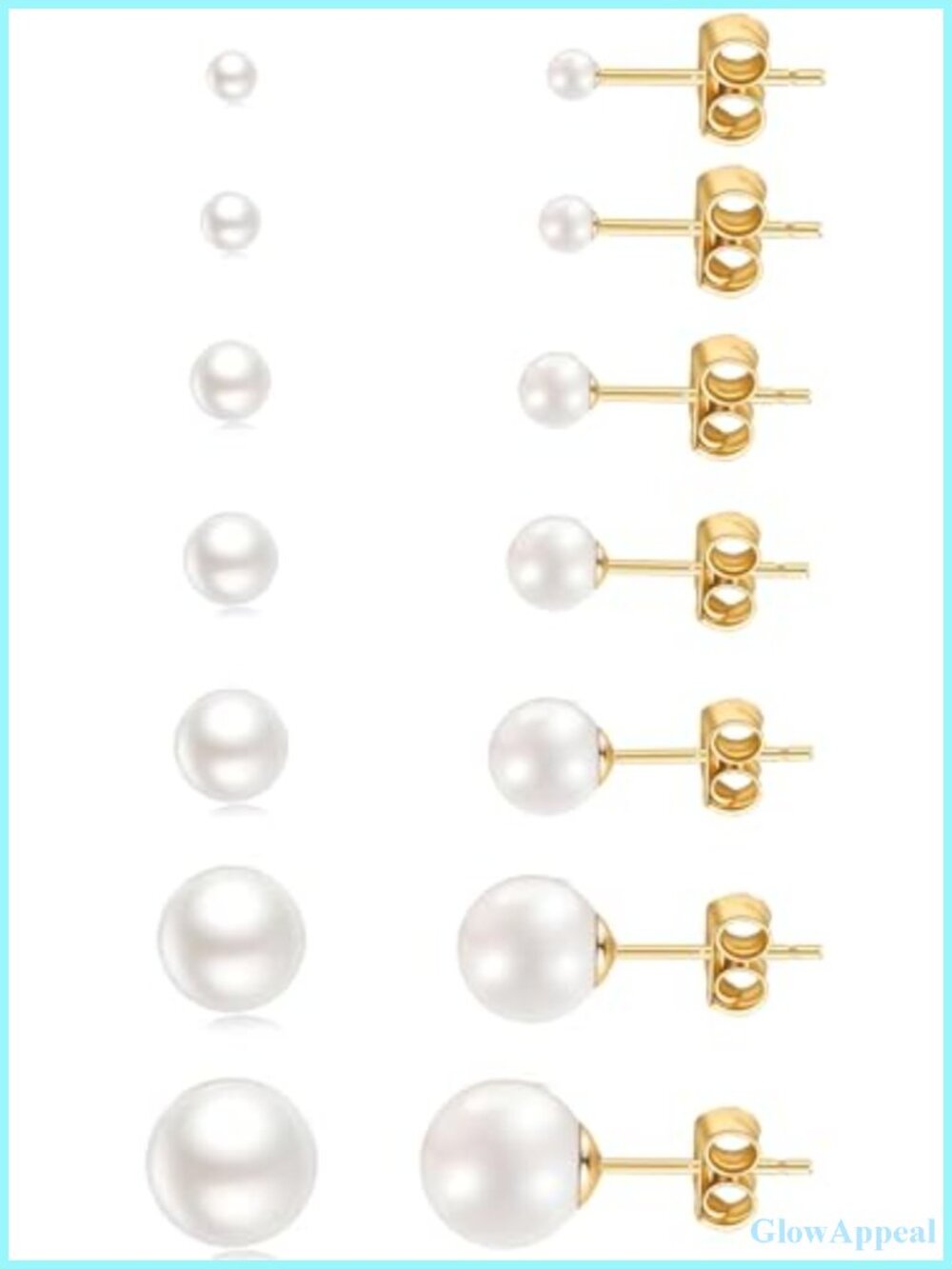14K Gold Filled Polished Pearl Ball Stud Earrings Set Hypoallergenic 20G